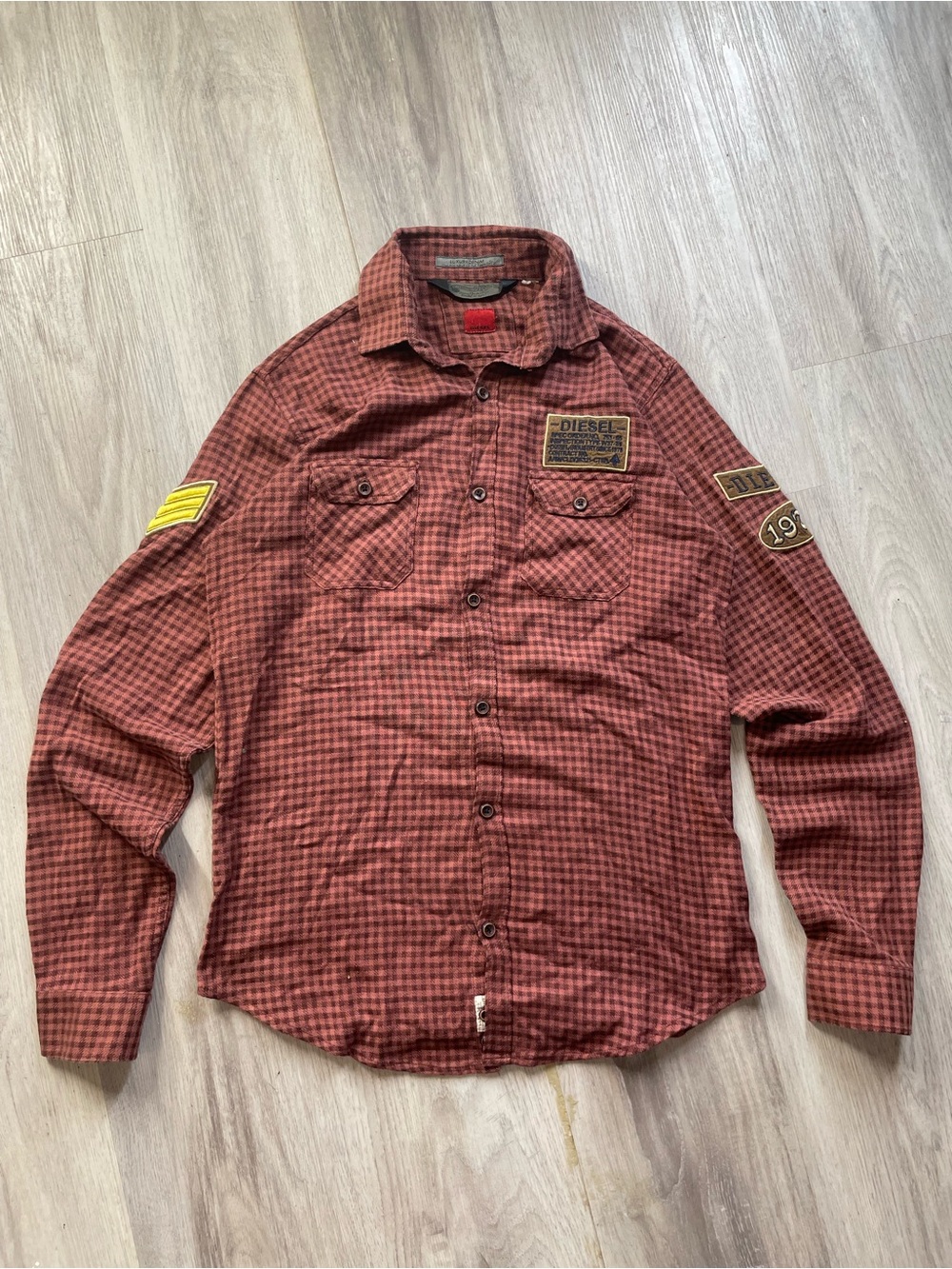 Diesel Red Plaid Button-Down Patch Shirt